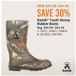Cabela's Kamik Youth Stomp Rubber Boots offer