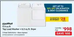 Visions Electronics Moffat 4.4 cu. ft Top Load Washer + 6.2 cu. ft. Dryer offer