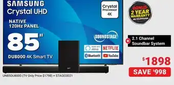 Visions Electronics SAMSUNG 85 DU800 4K Smart TV offer