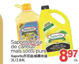 T&T Supermarket SAPORITO HUILE DE CANOLA/MAIS 100% PURE, 3L/2.84L offer