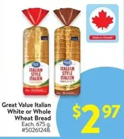 Walmart Great Value Italian White or Whole Wheat Bread offer