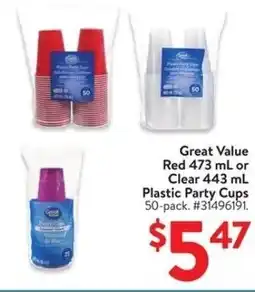 Walmart Great Value Red or Clear Plastic Party Cups offer