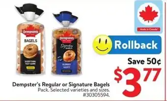 Walmart Dempster's Regular or Signature Bagels offer