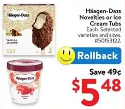 Walmart Häagen-Dazs Novelties or Ice Cream Tubs offer