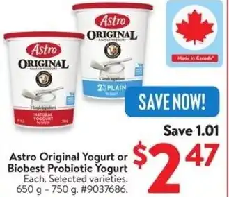 Walmart Astro Original Yogurt or Biobest Probiotic Yogurt offer