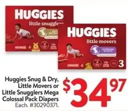 Walmart Huggies Snug & Dry, Little Movers or Little Snugglers Mega Colossal Pack Diapers offer