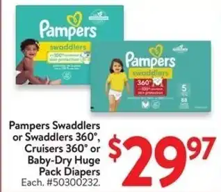 Walmart Pampers swaddlers or Swaddlers 360°, Cruisers 360° or Baby-Dry Huge Pack Diapers offer