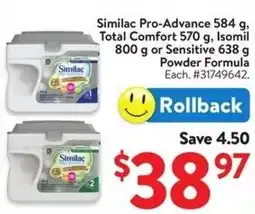 Walmart Similac Pro-Advance, Total Comfort, Isomil or Sensitive offer