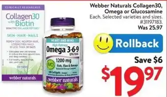 Walmart Webber Naturals Collagen30, Omega or Glucosamine offer