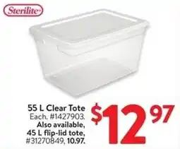 Walmart Sterilite 55 L Clear Tote offer