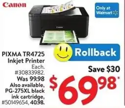 Walmart Canon PIXMA TR4725 Inkjet Printer offer