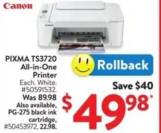 Walmart Canon PIXMA TS3720 All-in-One Printer offer