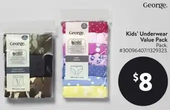 Walmart George Kids' Underwear Value Pack offer