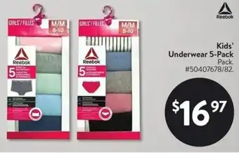 Walmart Reebok Kids' Underwear 5-Pack offer