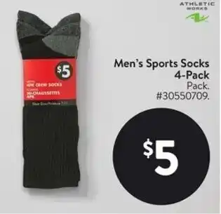 Walmart ATHLETIC WORKS Men's Sports Socks 4-Pack offer