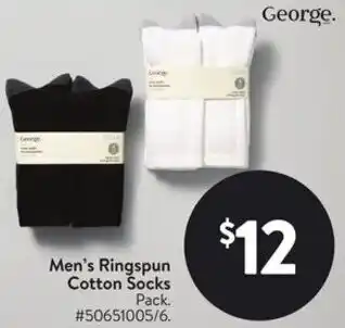 Walmart George. Men's Ringspun Cotton Socks offer