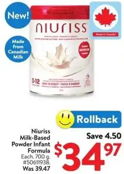 Walmart Niuriss Milk-Based Powder Infant Formula offer