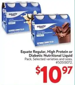 Walmart Equate Regular, High Protein or Diabetic Nutritional Liquid offer