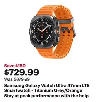 Best Buy Samsung Galaxy Watch Ultra 47mm LTE Smartwatch - Titanium Grey/Orange offer