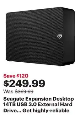 Best Buy Seagate Expansion Desktop 14TB USB 3.0 External Hard Drive (STKP14000400) offer