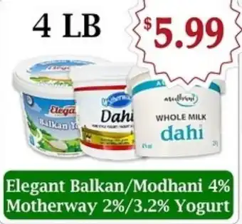 Atiya's Fresh Farm Elegant Balkan/Modhani 4% Motherway 2%/3.2% Yogurt offer