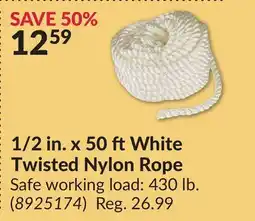 Princess Auto 1/2 in. x 50 ftWhite Twisted Nylon Rope offer