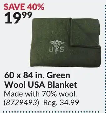 Princess Auto 60 x 84 in. Green Wool USA Blanket offer