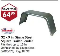 Princess Auto 32 x 9 in. Single Steel Square Trailer Fender offer