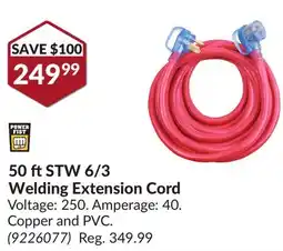 Princess Auto 50 ft STW 6/3 Welding Extension Cord offer