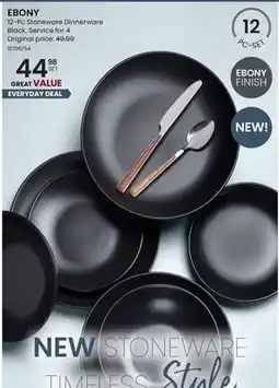 Stokes 12-Pc Stoneware Dinnerware Black offer