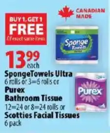 London Drugs SpongeTowels Ultra Purex Bathroom Tissue or Scotties Facial Tissues offer