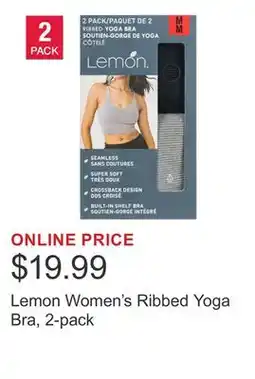 Costco Lemon Women's Ribbed Yoga Bra, 2-pack offer