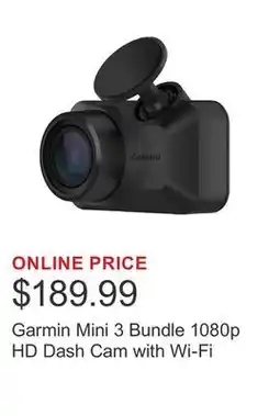 Costco Garmin Mini 3 Bundle 1080p HD Dash Cam with Wi-Fi offer