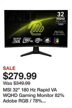 Newegg MSI 32 180 Hz Rapid VA WQHD Gaming Monitor 82% Adobe RGB / 78% DCI-P3 / 101% sRGB MAG 32CQ6F offer