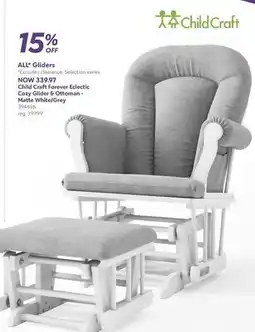 Babies 'R' Us Child Craft Forever Eclectic Cozy Glider and Ottoman, Matte White with Light White/Gray offer