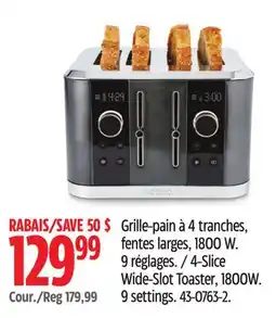 Canadian Tire Paderno 4-Slice Wide-Slot Toaster, 1800W. 9 settings offer