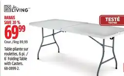 Canadian Tire For Living 6´ Folding Table with Casters offer