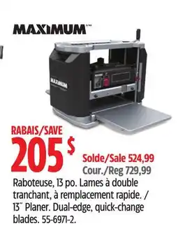 Canadian Tire MAXIMUM 13˝ Planer Dual-edge, quick-change blades offer