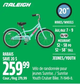 Canadian Tire RALEIGH Sunrise Youth Cruiser Bike offer