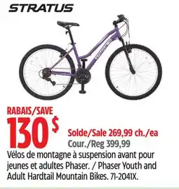 Canadian Tire STRATUS Phaser Youth and Adult Hardtail Mountain Bikes offer