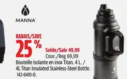 Canadian Tire Manna 4L Titan Insulated Stainless-Steel Bottle offer