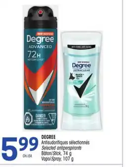 Uniprix DEGREE Antisudorifiques sélectionnés/Selected antiperspirants, Bâton/Stick, Vapo/Spray offer