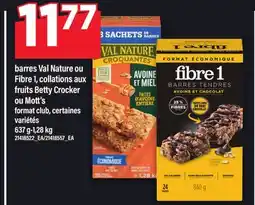 Maxi BARRES VAL NATURE OU FIBRE 1, COLLATIONS AUX FRUITS BETTY CROCKER OU MOTT'S, 637 g-1,28 kg offer