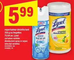 Maxi VAPORISATEUR DÉSINFECTANT, 350 G OU LINGETTES, 75/84 UN. LYSOL | DISINFECTANT SPRAY OR WIPES offer