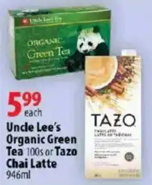 London Drugs Uncle Lee's Organic Green Tea or Tazo Chai Latte offer