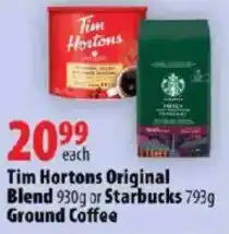 London Drugs Tim Hortons Original Blend or Starbucks Ground Coffee offer