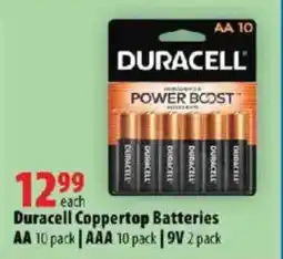 London Drugs Duracell Coppertop Batteries AA 10 pack | AAA 10 pack | 9V 2 pack offer