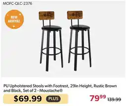 123Ink PU Upholstered Stools with Footrest, 29in Height, Rustic Brown and Black, Set of 2 - Moustache offer