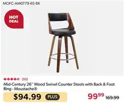 123Ink Mid-Century 26 Wood Swivel Counter Stools with Back & Foot Ring - Moustache offer