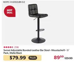 123Ink Swivel Adjustable Bonded-Leather Bar Stool - Moustache - 1/Pack, Matte Black offer